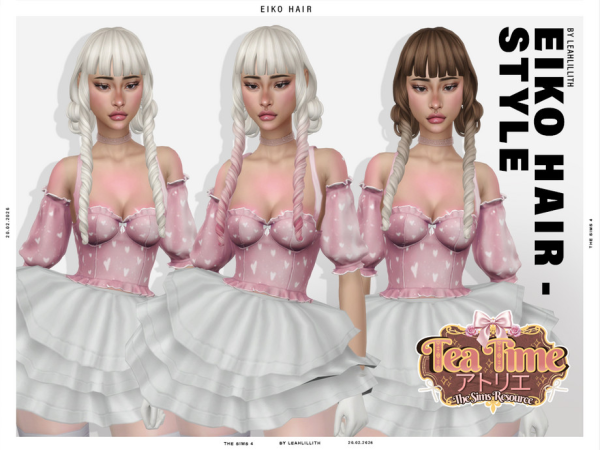 Maxis Match Tea Time Atelier Eiko Buns with Long Curls Hairstyle by thesimsresource - The Sims 4 Custom Content