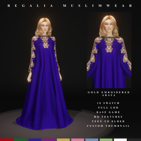 Mix Gold Embroidered Abaya by simsfinds - The Sims 4 Custom Content