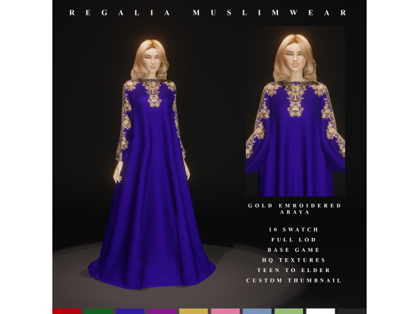 Mix Gold Embroidered Abaya by simsregalia - The Sims 4 Custom Content