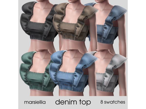 Alpha [marsiellia] vintage chic denim ruffled top - The Sims 4 Custom Content