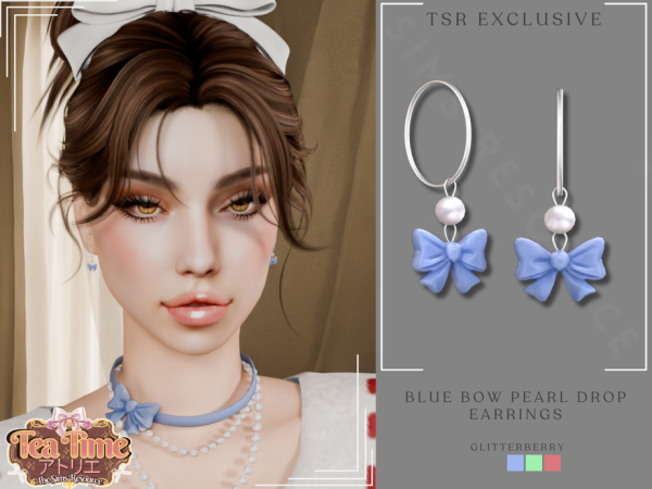 Mix Blue Bow Pearl Drop Earrings by thesimsresource - The Sims 4 Custom Content