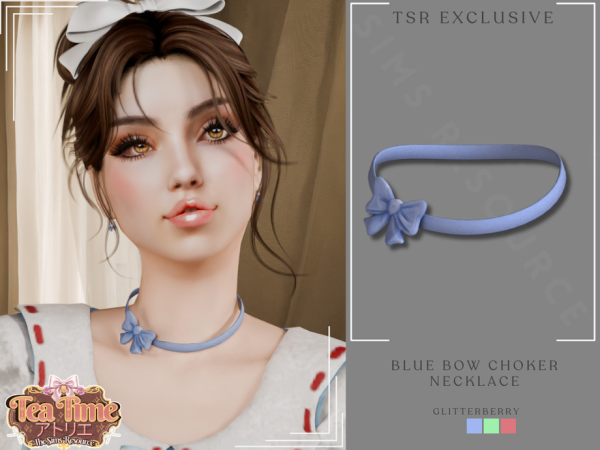 Mix Blue Bow Choker Necklace by thesimsresource - The Sims 4 Custom Content
