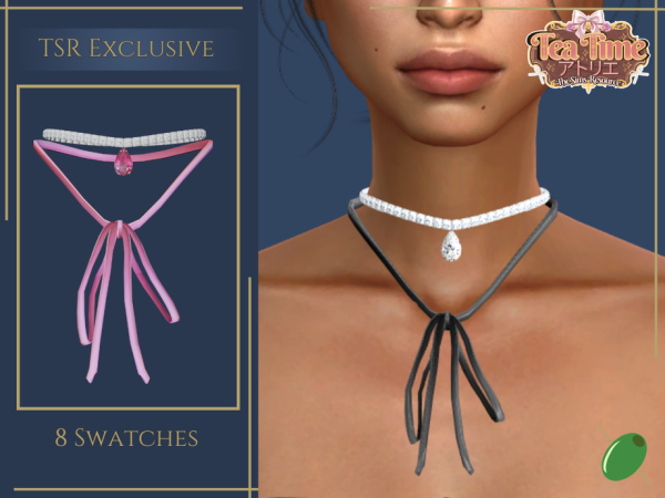 Alpha Tea Time Diamond and Bow Choker - The Sims 4 Custom Content