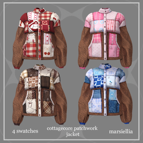 Alpha [marsiellia] cottagecore patchwork jacket by simsfinds - The Sims 4 Custom Content
