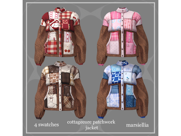 Alpha [marsiellia] cottagecore patchwork jacket - The Sims 4 Custom Content