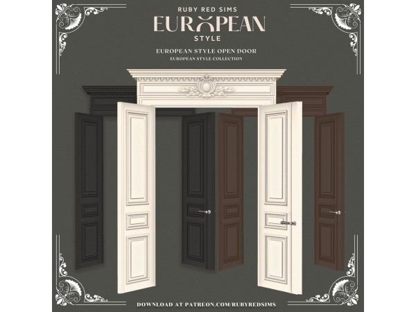Alpha European Style Open Doors by RubyRed - The Sims 4 Custom Content