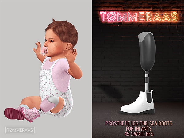 Mix TØMMERAAS Prosthetic Legs with Chelsea Boots for Infants by tommeraas - The Sims 4 Custom Content