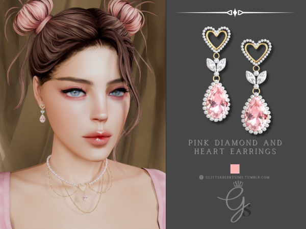 Alpha Pink Pearl Heart Jewellery Set by GlitterberryFly - The Sims 4 Custom Content