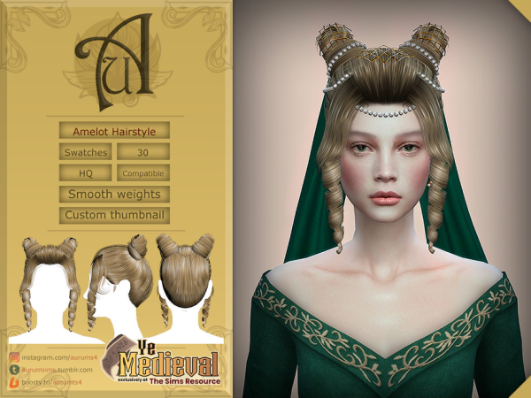 Alpha Ye Medieval Amelot Hairstyle by Aurum - The Sims 4 Custom Content