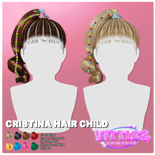 Alpha Cristina Child Hair with Beads by simsfinds - The Sims 4 Custom Content
