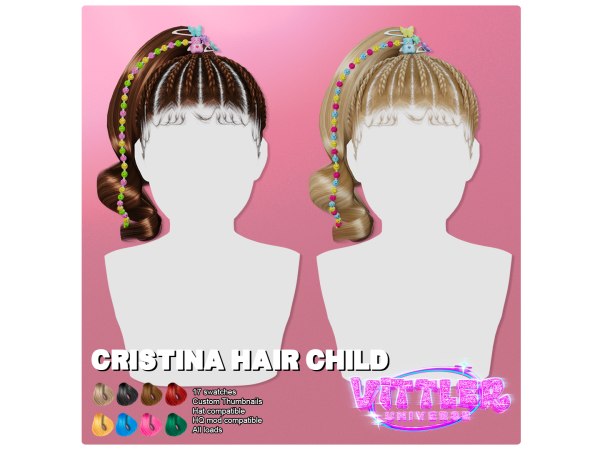 Alpha Cristina Child Hair with Beads by VittlerUniverse - The Sims 4 Custom Content