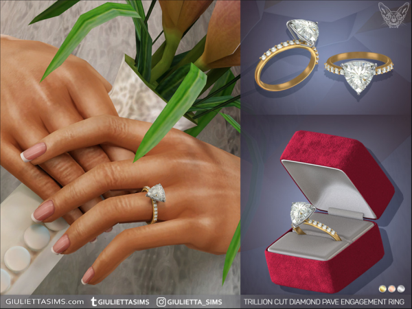 Alpha Trillion Cut Pave Diamond Engagement Ring by feyona - The Sims 4 Custom Content