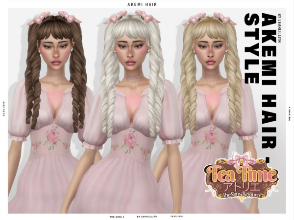 Maxis Match Tea Time Atelier Akemi Curly Ponytails Hairstyle by Leah_Lillith - The Sims 4 Custom Content