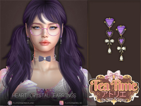 Alpha TEA TIME Heart Crystal Earrings by PlayersWonderland - The Sims 4 Custom Content