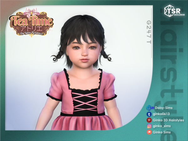 Alpha Tea Time Atelier Braids Hair for Toddlers Ginko 247T Sims by Daisy - The Sims 4 Custom Content