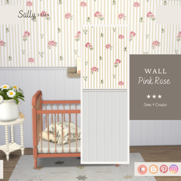 Alpha Wall PINK ROSE by sally4sims - The Sims 4 Custom Content