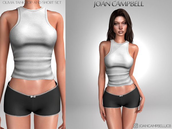 Alpha OLIVIA TANKTOP AND SHORTS SET by Joan_Campbell_Beauty_ - The Sims 4 Custom Content