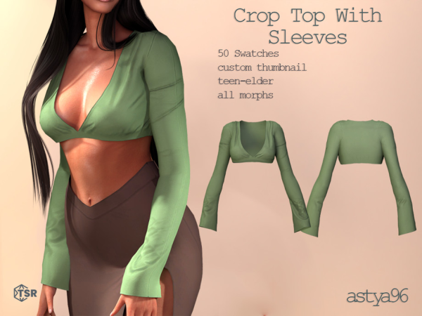Sims 4 Crop Top With Sleeves by astya96cc