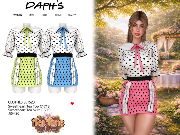 Alpha Daph's TEA TIME Clothes Sweetheart Tea SET523 by daphsmods - The Sims 4 Custom Content