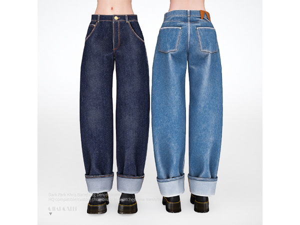 Alpha Dark Park Khris Barrel Leg Denim Jeans by charonlee - The Sims 4 Custom Content