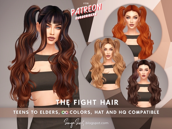 Alpha The Fight Hair by sonyasims - The Sims 4 Custom Content