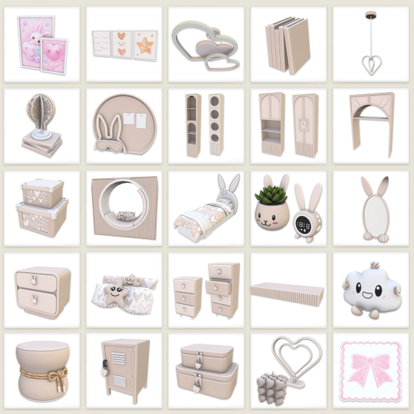 Maxis Match Kids Bunny Bedroom Set by comiko - The Sims 4 Custom Content