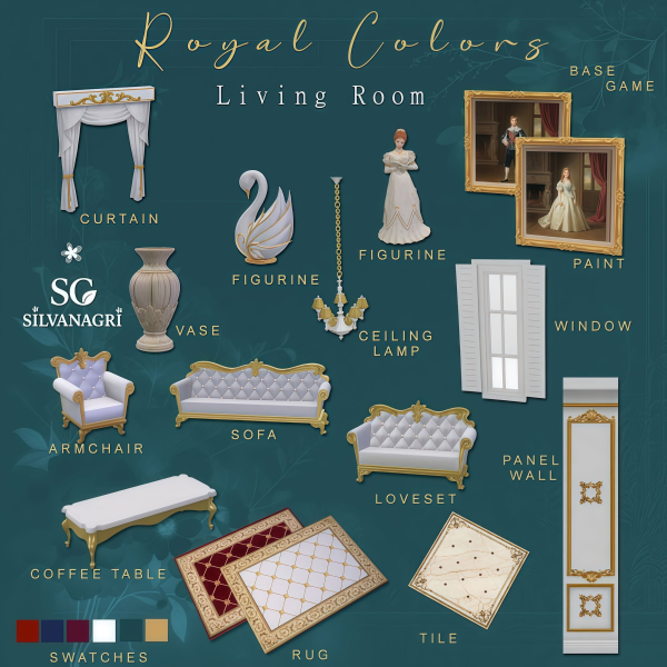 Maxis Match SG Royal Colors Set Livingroom by simsfinds - The Sims 4 Custom Content