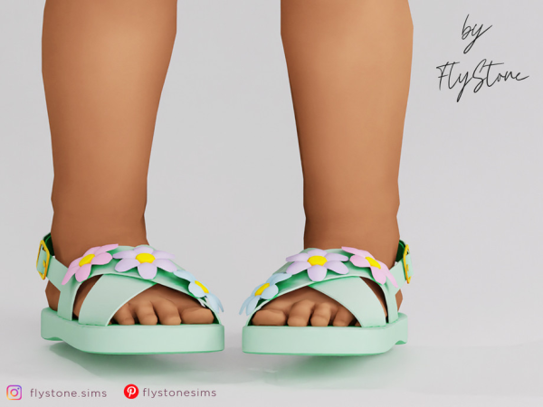 Mix Toddler Sandals With Multicolored Flowers by FlyStone - The Sims 4 Custom Content