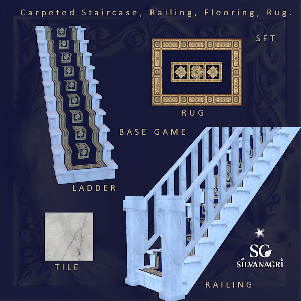 Maxis Match SG_Set of carpeted staircase railing flooring and rug by simsfinds - The Sims 4 Custom Content