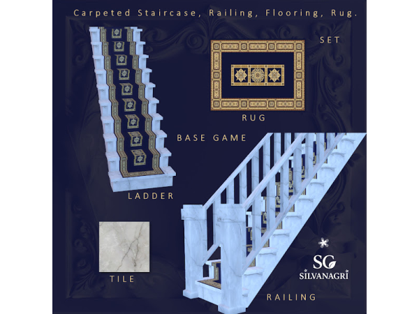 Maxis Match SG_Set of carpeted staircase railing flooring and rug by SG_silvanagri - The Sims 4 Custom Content