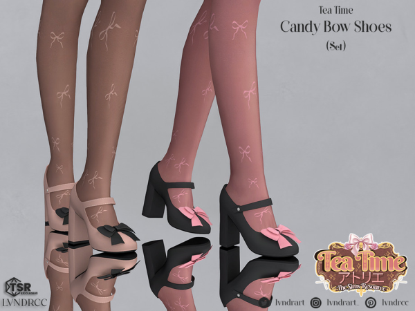 Maxis Match (Tea Time) Candy Bow Shoes Set by LVNDRCC - The Sims 4 Custom Content