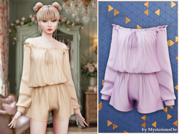 Alpha Off shoulder lounge romper by MysteriousOo - The Sims 4 Custom Content