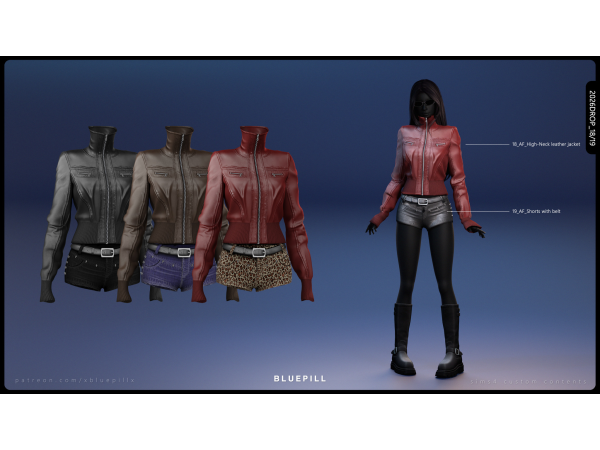 Alpha (Bluepill) 2026DROP_1819_AF Leather jacket and shorts - The Sims 4 Custom Content