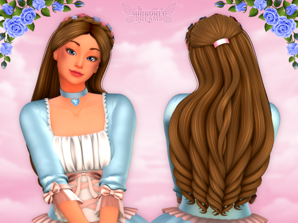 Mix Barbie The Princess and the Pauper Erika's Hair and Flower Crown - The Sims 4 Custom Content