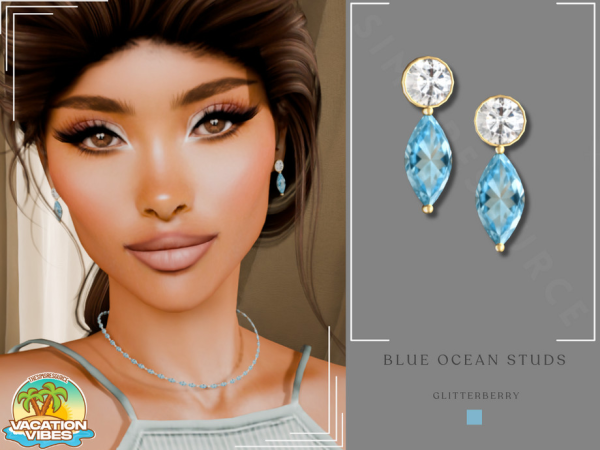 Alpha Vacation Vibes Ocean Blue Studs by Glitterberryfly - The Sims 4 Custom Content