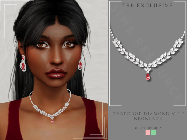 Alpha Teardrop Diamond Vine Necklace by Glitterberryfly - The Sims 4 Custom Content