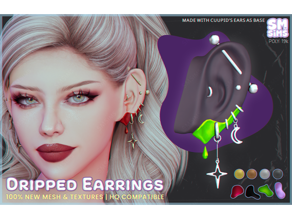 Alpha HONEY Dripped Earrings by SMSims - The Sims 4 custom content