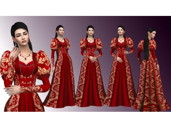 Mix Red Dress Turkhan Sultana VB by KarieAmel_Sim4 - The Sims 4 Custom Content