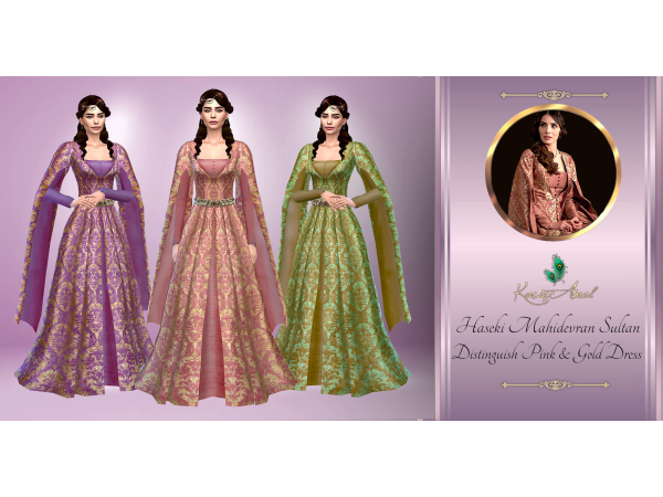 Mix Haseki Mahidevran Sultana Distinguish Pink Golden Dress by KarieAmelSims4 - The Sims 4 Custom Content