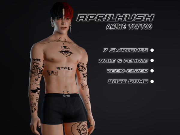 Mix [aprilhush] anime tattoo by aprilhush - The Sims 4 Custom Content