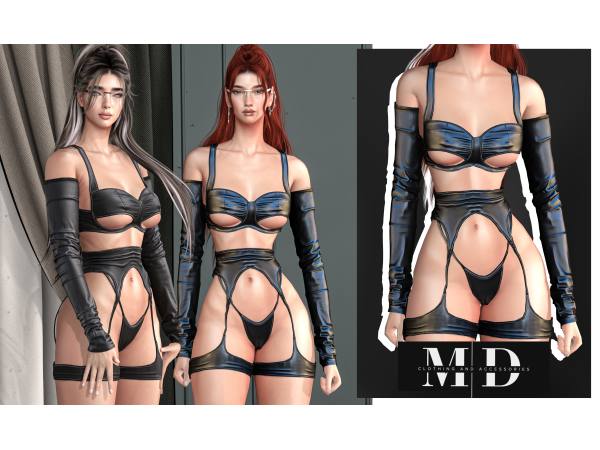 Alpha NEW leather lingerie set with sleeves by mydarling20 - The Sims 4 Custom Content