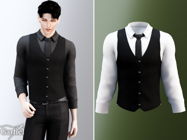 Alpha Adult Classic formal vest set with shirt and tie by Garfiel - The Sims 4 Custom Content