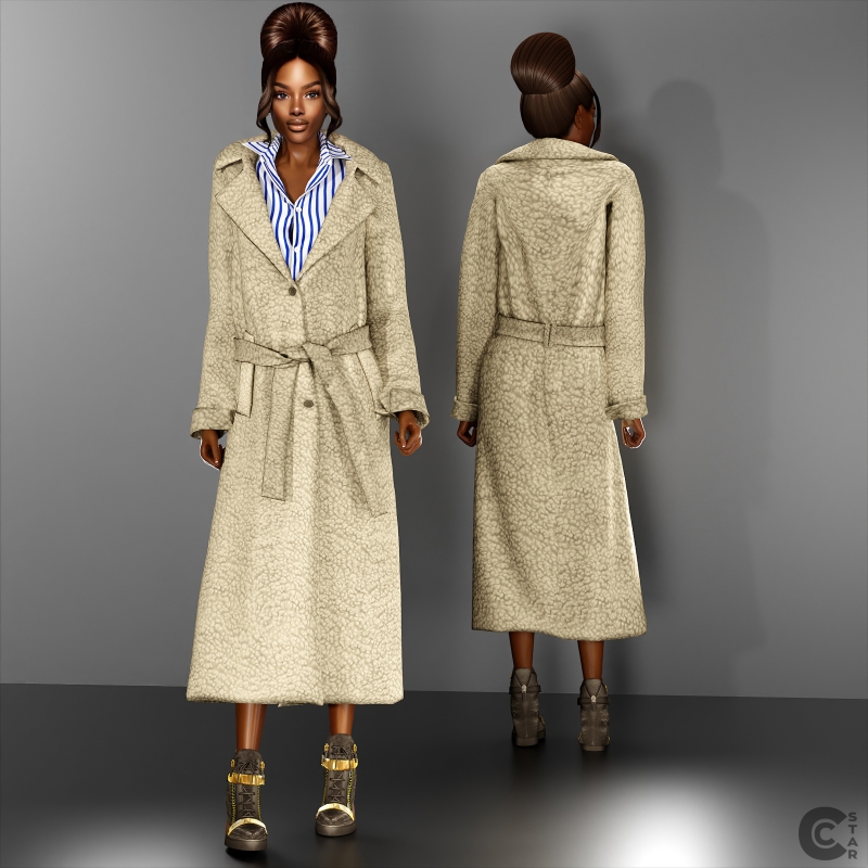 Alpha Sherpa Double Breasted Trench Coat with Shirt by cool_content_star - The Sims 4 Custom Content