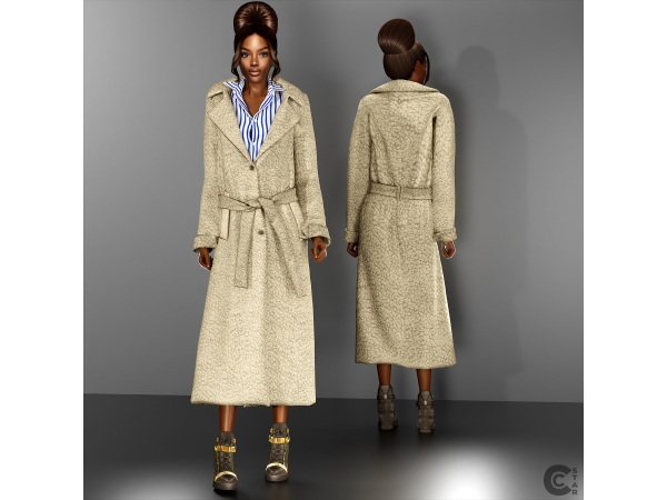 Alpha Sherpa Double Breasted Trench Coat with Shirt - The Sims 4 Custom Content