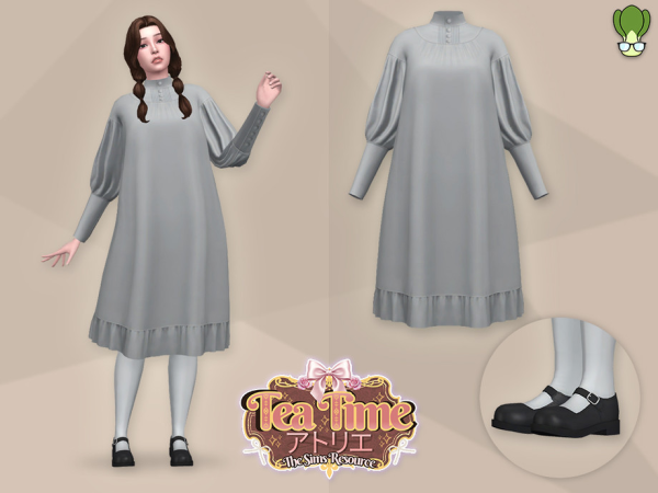 Maxis Match Tea Time Vintage Doll Ruffle Dress Mary Janes Shoes Set - The Sims 4 Custom Content