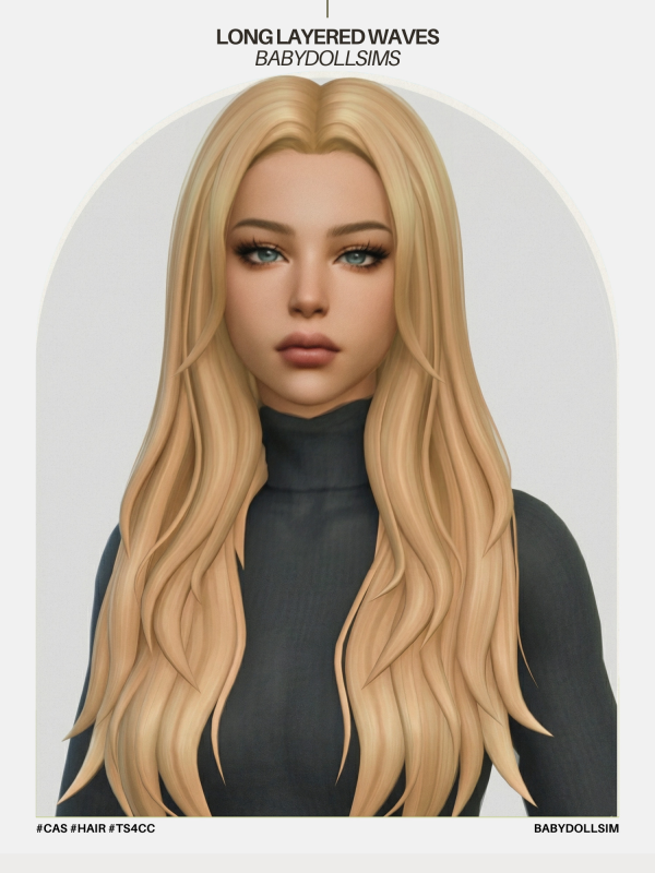 Maxis Match BABYDOLL LONG LAYERED WAVES HAIR by simsfinds - The Sims 4 Custom Content