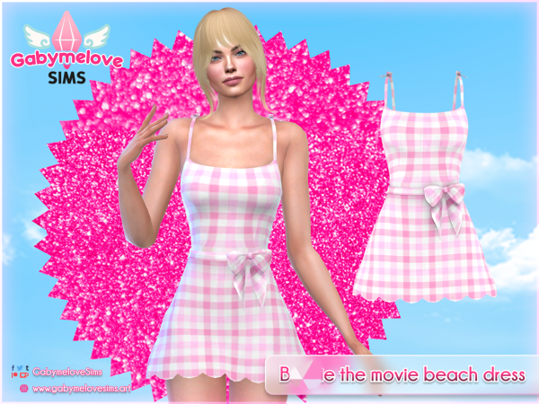 Maxis Match Barbie pink gingham beach dress - The Sims 4 Custom Content