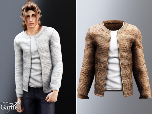 Alpha Adult Snakeskin zip jacket with sleek collarless silhouette by Garfiel - The Sims 4 Custom Content