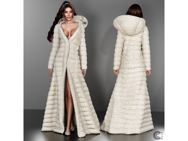 Alpha Long Padded Wrap Coat Gown - The Sims 4 Custom Content