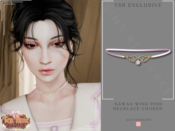 Alpha Kawaii Wing Pink Choker Necklace by Glitterberryfly - The Sims 4 custom content